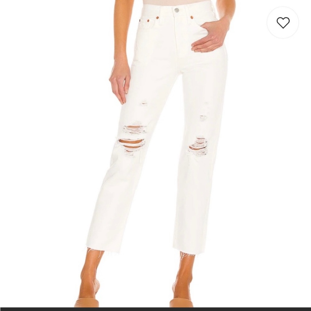 Levi’s Wedgie Straight Distressed Jeans White Button Fly 27
